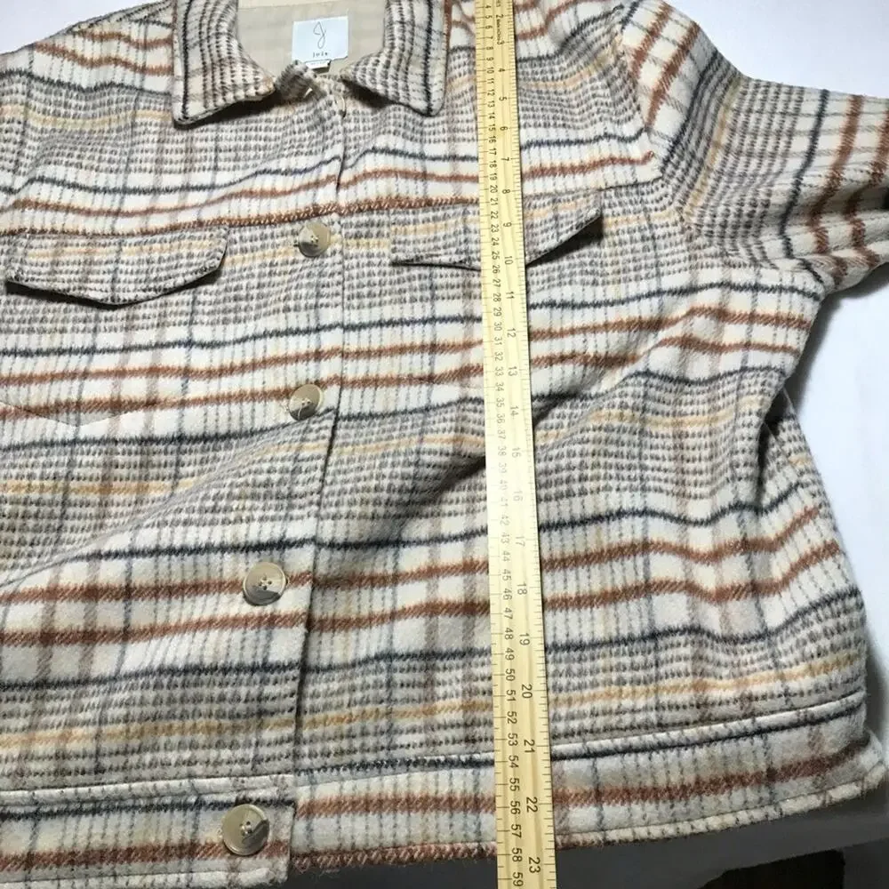 Joie XL soft button front shacket jacket tan plaid fall autumn cozy casual